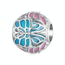BSC754 Sterling Silver S925 Plated Platinum Butterfly Hollow Bracelet Beaded