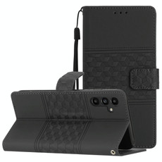 For Samsung Galaxy A14 5G Diamond Embossed Skin Feel Leather Phone Case with Lanyard(Black)