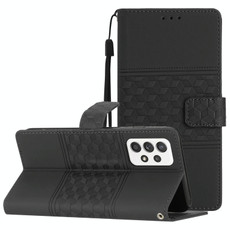 For Samsung Galaxy A33 Diamond Embossed Skin Feel Leather Phone Case with Lanyard(Black)