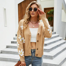 Autumn and Winter Female Knitted Cardigan College Style Sweater Jacket, Size: L(Camel)
