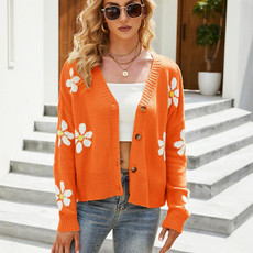 Autumn and Winter Female Knitted Cardigan College Style Sweater Jacket, Size: S(Orange)