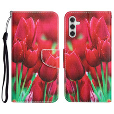 For Samsung Galaxy A54 Colored Drawing Leather Phone Case(Tulips)