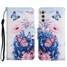 For Samsung Galaxy A34 Colored Drawing Pattern Leather Phone Case(Purple Butterfly)