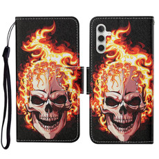 For Samsung Galaxy A54 Colored Drawing Pattern Leather Phone Case(Flame Skull)