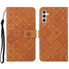 For Samsung Galaxy A34 Ethnic Style Embossed Pattern Leather Phone Case(Brown)