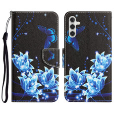 For Samsung Galaxy A34 Colored Drawing Leather Phone Case(Blue Butterfly)