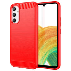 For Samsung Galaxy A34 5G Brushed Texture Carbon Fiber TPU Phone Case(Red)