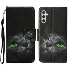 For Samsung Galaxy A54 Colored Drawing Pattern Leather Phone Case(Black Cat)