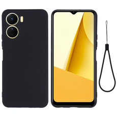 For vivo Y16 Pure Color Liquid Silicone Shockproof Full Coverage Phone Case(Black)