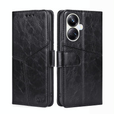 For Realme 10 Pro+ 5G Geometric Stitching Horizontal Flip Leather Phone Case(Black)