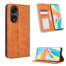 For OPPO A1 Pro Magnetic Buckle Retro Texture Leather Phone Case(Brown)