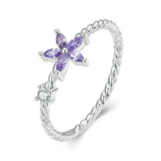 BSR326 Sterling Silver S925 Geometric Zirconia Purple Flower White Gold Plated Ring(No.7) BSR326 Sterling Silver S925 Geometric Zirconia Purple Flower White Gold Plated Ring(No.7)