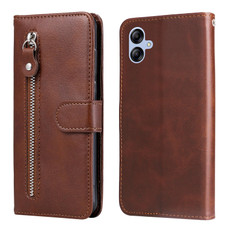For Samsung Galaxy A04e Calf Texture Zipper Leather Phone Case(Brown)