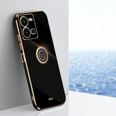 For vivo Y35 4G XINLI Straight Edge 6D Electroplate TPU Phone Case with Ring Holder(Black)