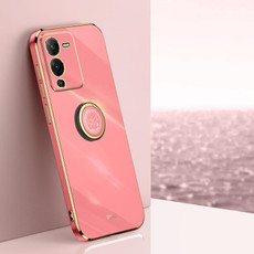 For vivo S15 XINLI Straight Edge 6D Electroplate TPU Phone Case with Ring Holder(Hawthorn Red)