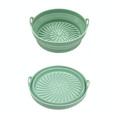 2pcs Air Fryer Grill Mat High Temperature Resistant Silicone Baking Tray, Specification: Round Green