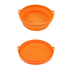 2pcs Air Fryer Grill Mat High Temperature Resistant Silicone Baking Tray, Specification: Round Orange