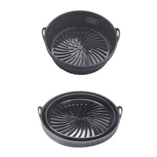 2pcs Air Fryer Grill Mat High Temperature Resistant Silicone Baking Tray, Specification: Round Black