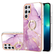 For Samsung Galaxy S23 Ultra 5G Electroplating Marble IMD TPU Phone Case with Ring Holder(Purple 001)