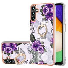 For Samsung Galaxy A14 5G Electroplating IMD TPU Phone Case with Ring(Purple Flower)
