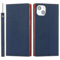 For iPhone 14 Litchi Texture Genuine Leather Phone Case(Dark Blue)