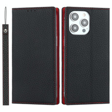 For iPhone 14 Pro Litchi Texture Genuine Leather Phone Case(Black)