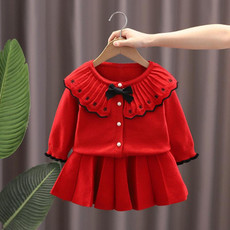 Autumn And Winter Girls Sweater + Half Skirt Knitted Set, Size: 130cm(Red)