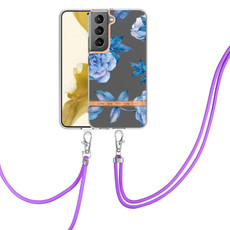 For Samsung Galaxy S23 5G Flowers and Plants Series IMD TPU Phone Case with Lanyard(Blue Rose)