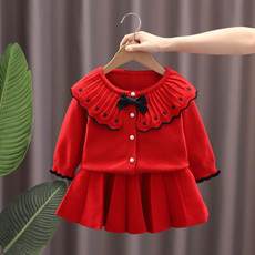 Autumn And Winter Girls Sweater + Half Skirt Knitted Set, Size: 110cm(Red)