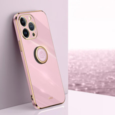For iPhone 14 Pro Max XINLI Straight Edge 6D Electroplate TPU Phone Case with Ring Holder(Cherry Purple)