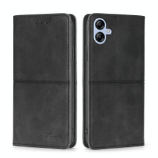 For Samsung Galaxy A04E Cow Texture Magnetic Horizontal Flip Leather Phone Case(Black)