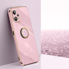 For Realme 9 Pro XINLI Straight Edge 6D Electroplate TPU Phone Case with Ring Holder(Cherry Purple)