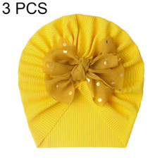 3 PCS X-21005 Soft Threaded Baby Hats Children Bow Turban Cap(Yellow)