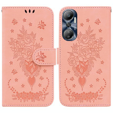 For Infinix Hot 20 Butterfly Rose Embossed Leather Phone Case(Pink)