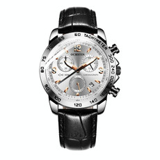 OCHSTIN 6123C Multifunctional Quartz Waterproof Luminous Men Leather Watch(Silver Black 01)