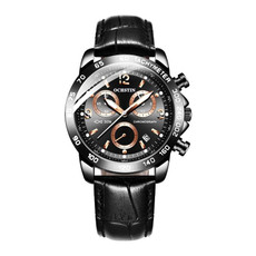 OCHSTIN 6123C Multifunctional Quartz Waterproof Luminous Men Leather Watch(Black 01)