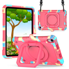 For iPad mini 6 Silicone + PC Bracelet Holder Tablet Case(Camouflage + Rose Red)