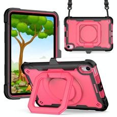 For iPad mini 6 Silicone + PC Bracelet Holder Tablet Case(Black + Rose Red)