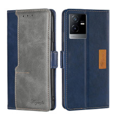 For vivo T2x 5G/Y73t/iQOO Z6x Contrast Color Side Buckle Leather Phone Case(Blue+Grey)