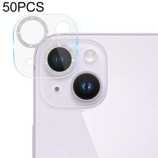 For iPhone 14 / 14 Plus 50pcs Tempered Glass Glitter CD Texture Back Camera Film(Silver)