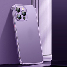 For iPhone 13 Pro Max Spring Buckle Metal Frosted Phone Case(Purple)