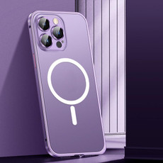 For iPhone 14 Pro Max Spring Buckle Metal Frosted Magsafe Phone Case(Deep Purple) For iPhone 14 Pro Max Spring Buckle Metal Frosted Magsafe Phone Case(Deep Purple)