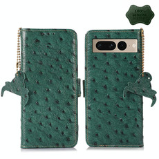 For Google Pixel 7 Pro Ostrich Pattern Genuine Leather RFID Phone Case(Green) For Google Pixel 7 Pro Ostrich Pattern Genuine Leather RFID Phone Case(Green)
