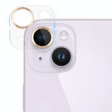 For iPhone 14 / 14 Plus Tempered Glass CD Texture Back Camera Film(Gold)