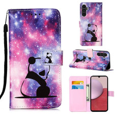 For Samsung Galaxy A14 5G Colored Drawing Pattern Plain Weave Leather Phone Case(Baby Panda)