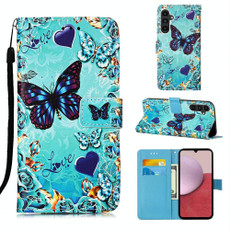 For Samsung Galaxy A14 5G Colored Drawing Pattern Plain Weave Leather Phone Case(Caring Butterfly)