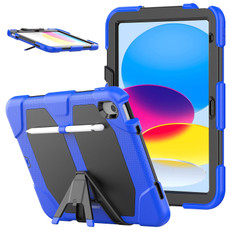 For iPad 10th Gen 10.9 2022 Rugged Silicone Hard PC Tablet Case with Holder(Blue)