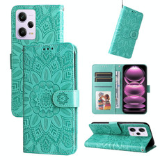 For Xiaomi Redmi Note 12 Pro+ China Embossed Sunflower Leather Phone Case(Green)