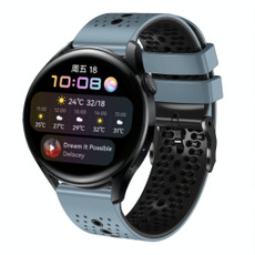 For Huawei Watch 3 22mm Perforated Two-Color Silicone Watch Band(Blue+Grey)