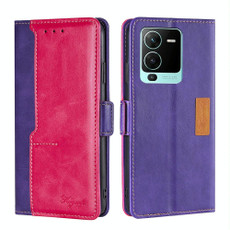 For vivo V25 Pro 5G Contrast Color Side Buckle Leather Phone Case(Purple + Rose Red) For vivo V25 Pro 5G Contrast Color Side Buckle Leather Phone Case(Purple + Rose Red)